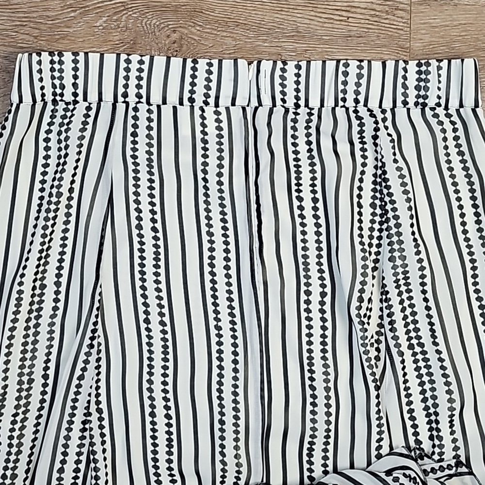 Chico's Black & White Dotted Stripe Chiffon Handkerchief Hem Midi Maxi Skirt - Picture 9 of 16
